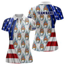 Load image into Gallery viewer, American Flag Fire Flame Women Golf Polo Shirt Custom Patriotic Golf Tops For Women Golf Gift LDT1055