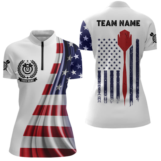 American Flag Darts Quarter Zip Shirt Custom Patriotic Darts Shirt For Women Dart Jerseys LDT1074