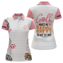 Load image into Gallery viewer, Golf Makes Me Happy Pink White Golf Polos Custom Leopard Pattern Cute Golf Tops For Women LDT0892