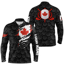 Load image into Gallery viewer, Crack Canada Flag Black Golf Pattern Mens Polo Shirt Maple Leaf Patriotic Golf Shirts For Men LDT0275