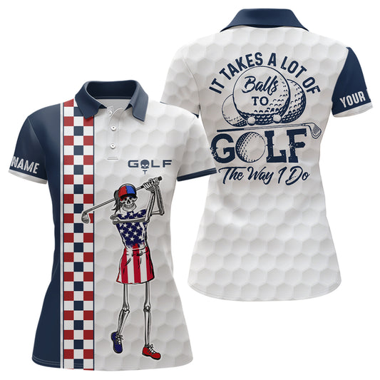 Customized Skull Golf Polo Shirt Checkerboard Funny Golf Shirts For Women, Crazy Golf Gifts LDT0296