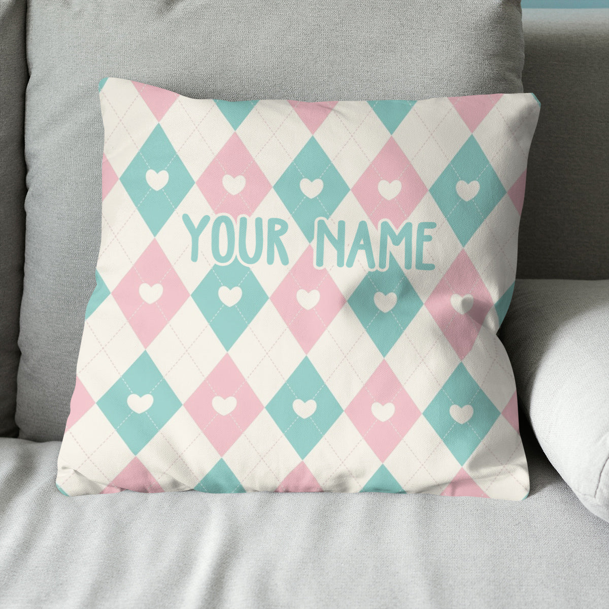 Argyle Pattern With Hearts Custom Cute Throw Pillow Personalized Gifts LDT1126