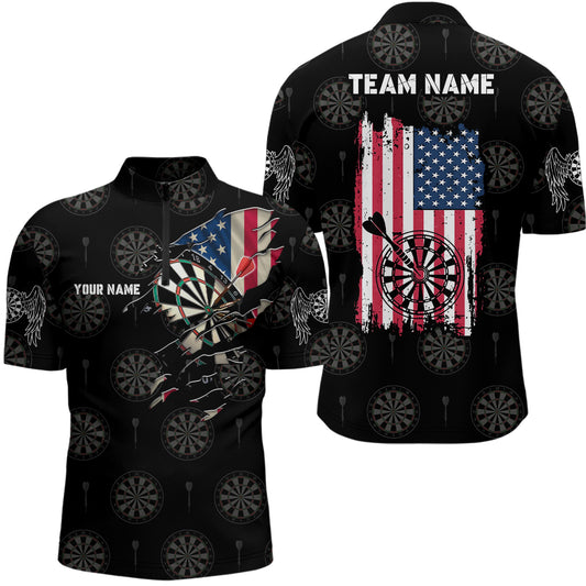 Personalized American Flag Darts Quarter-Zip Shirt Retro Patriotic Dart Jersey For Men LDT0649