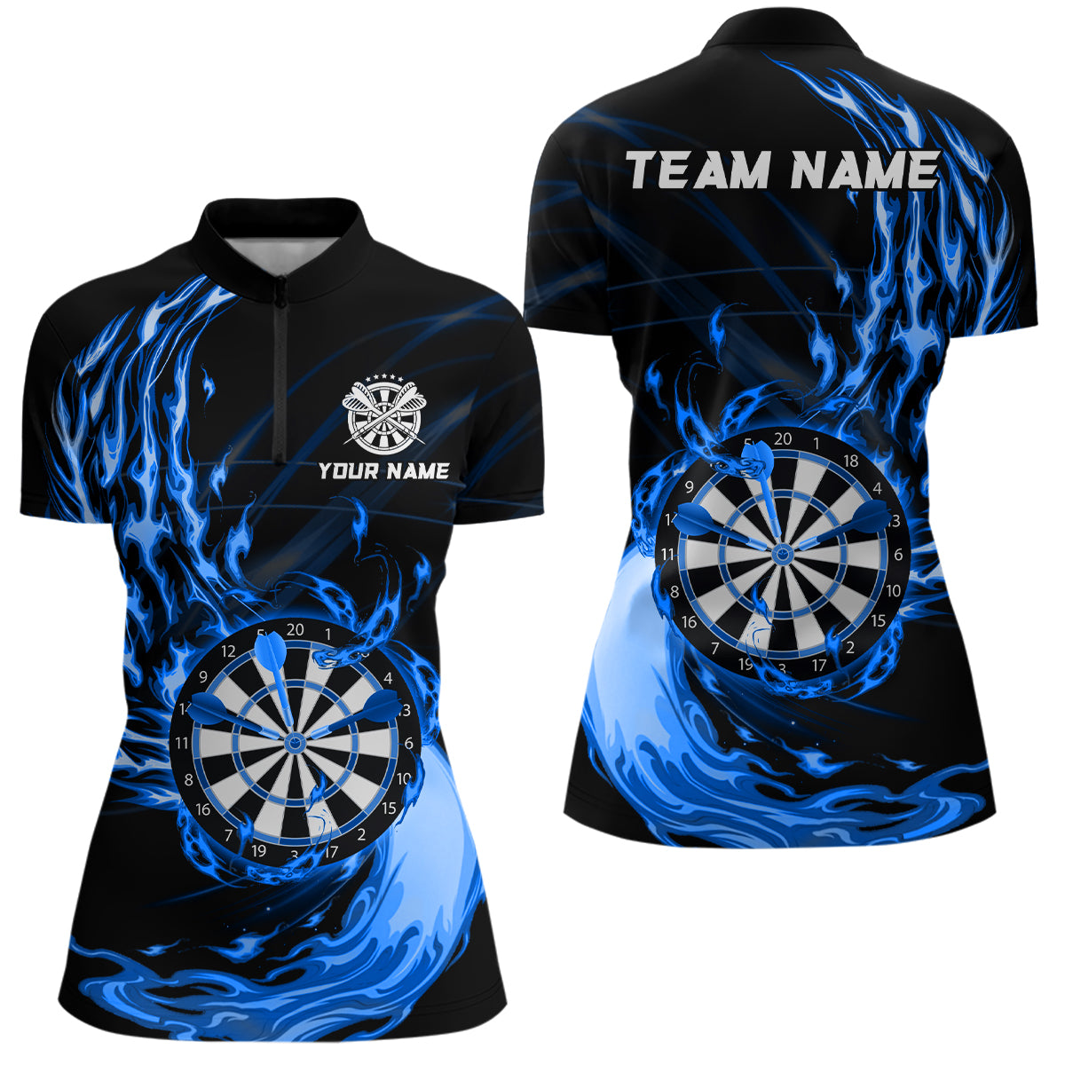 Blue Fire Dartboard Darts Quarter Zip Shirt Custom Darts Shirt For Women Dart Jerseys LDT1472