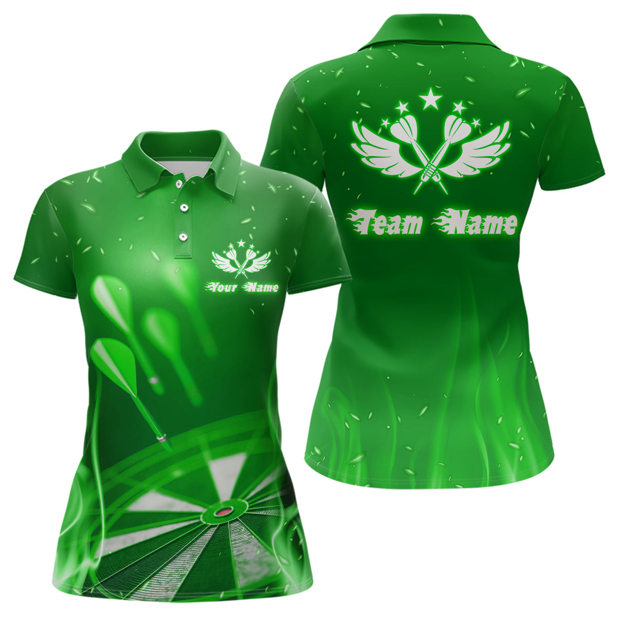 Green Fire Flame Star Personalized Darts Polo Shirt Custom Cool Dart Jerseys For Women LDT1376