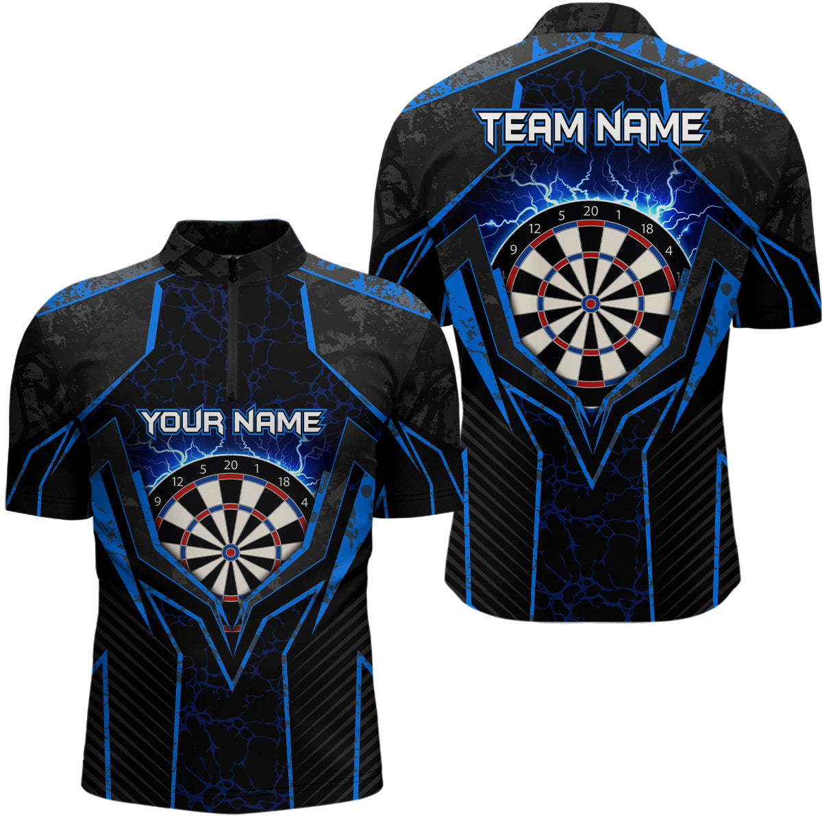 Blue Lightning Thunder Darts Quarter Zip Shirts Custom Darts Shirt For Men Dart Jerseys LDT1398