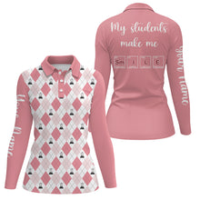 Load image into Gallery viewer, Science Pink Argyle Pattern, My Students Make Me Smile Women 3D Polo Shirt Golf Shirt For Women LDT0006