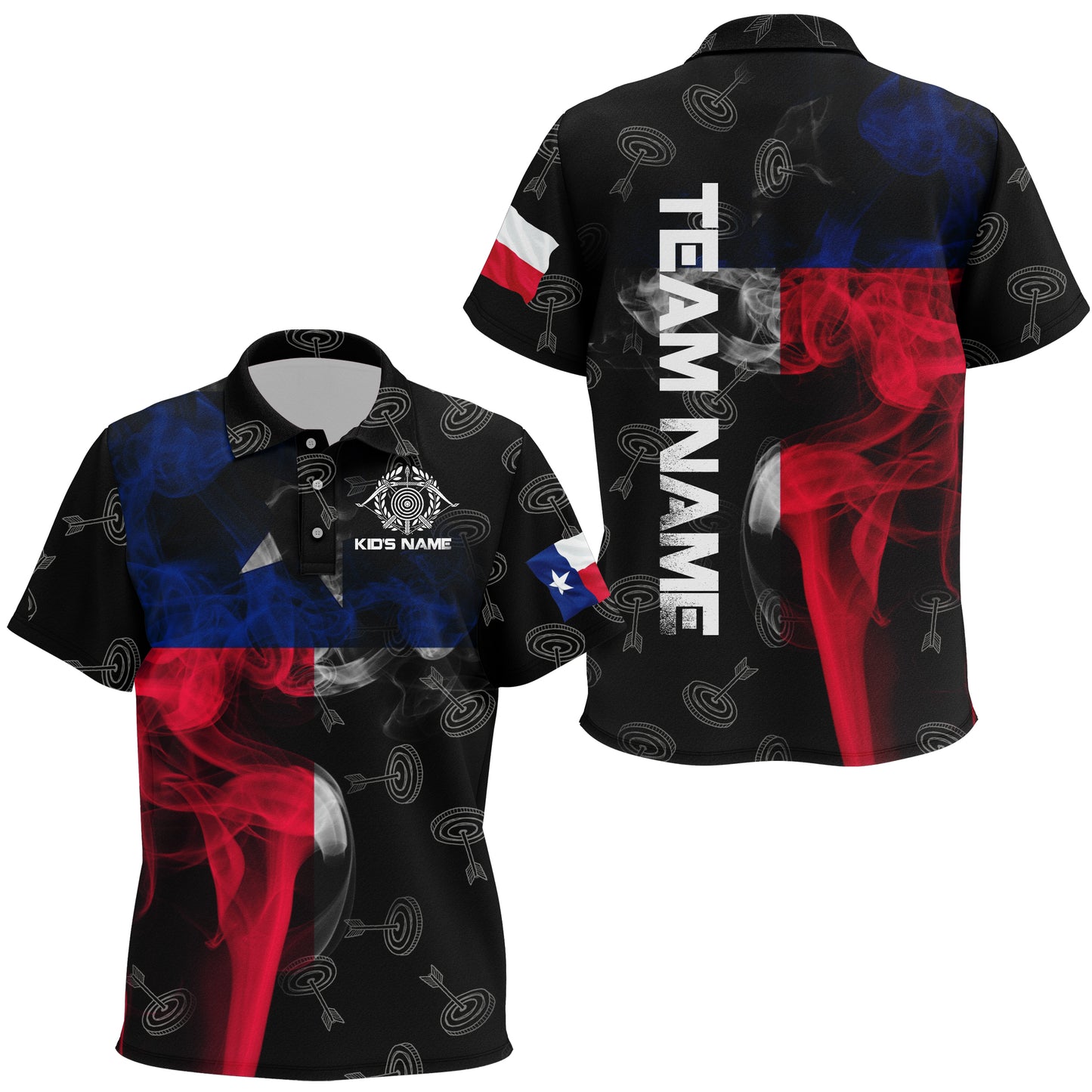 Personalized Vintage Smoke Texas Flag Archery Polo Shirts For Kids, Archery Target Pattern Jerseys VHM0793