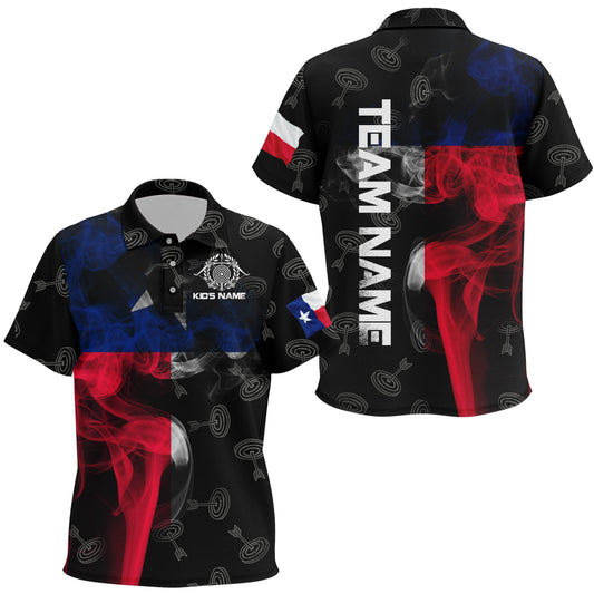 Personalized Vintage Smoke Texas Flag Archery Polo Shirts For Kids, Archery Target Pattern Jerseys VHM0793