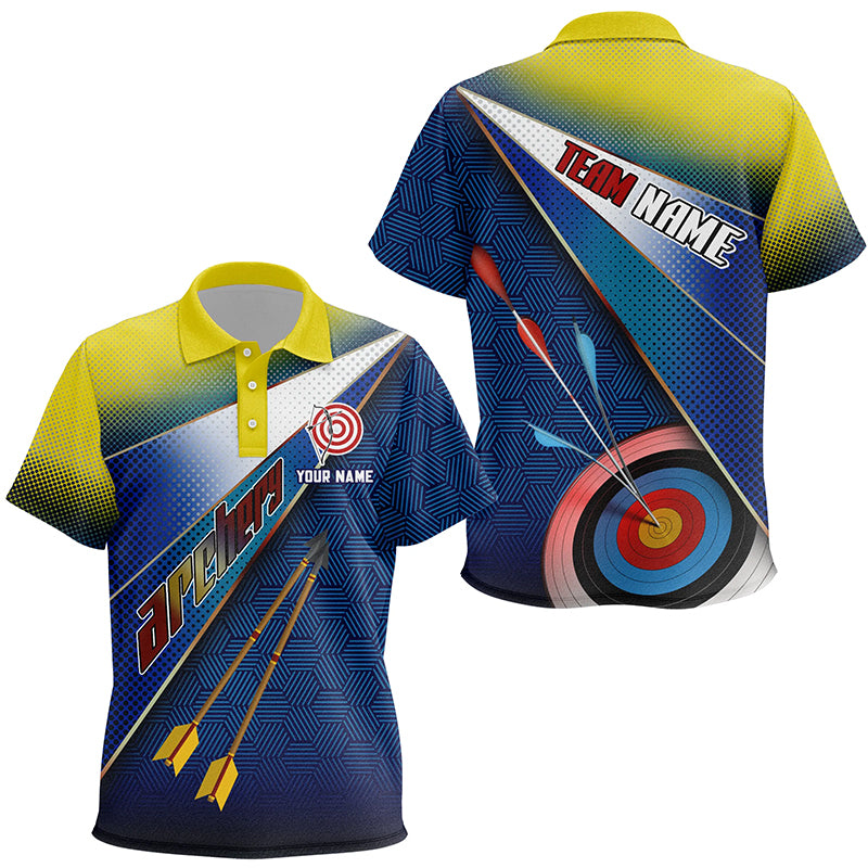 Personalized Yellow Blue 3D Target Archery Polo Shirts For Kids, Custom Arrows Archery Team Shirts VHM0658