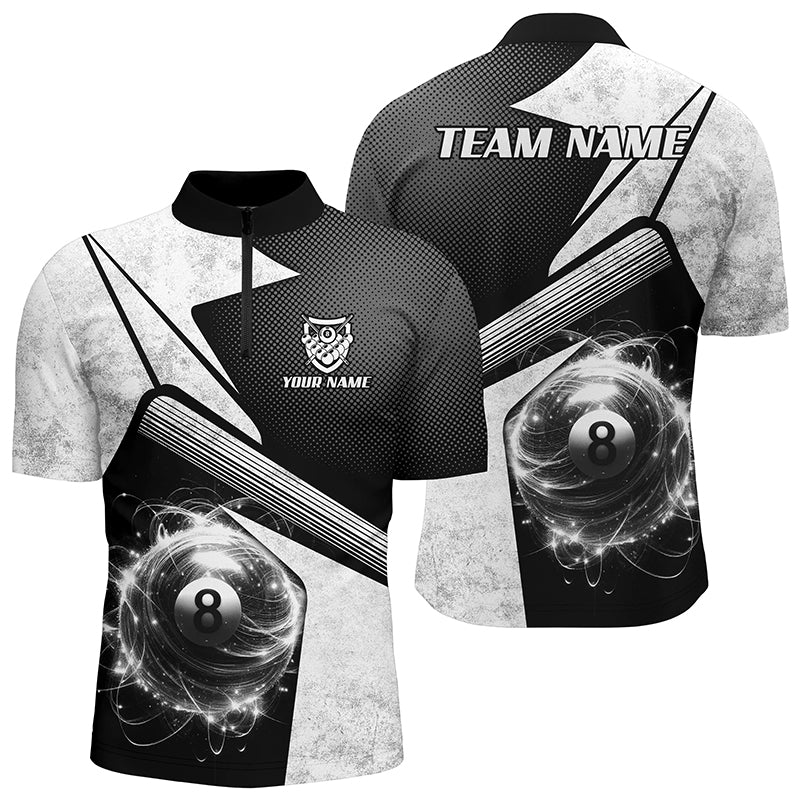 Personalized Sport White 8 Ball Billiard 3D Quarter-Zip Shirts For Men, 8 Ball Pool Team Jerseys VHM1043