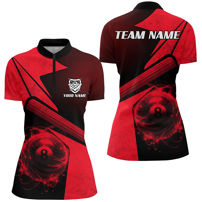 Personalized Sport Red 8 Ball Billiard 3D Quarter-Zip Shirts For Women, 8 Ball Pool Team Jerseys VHM1044