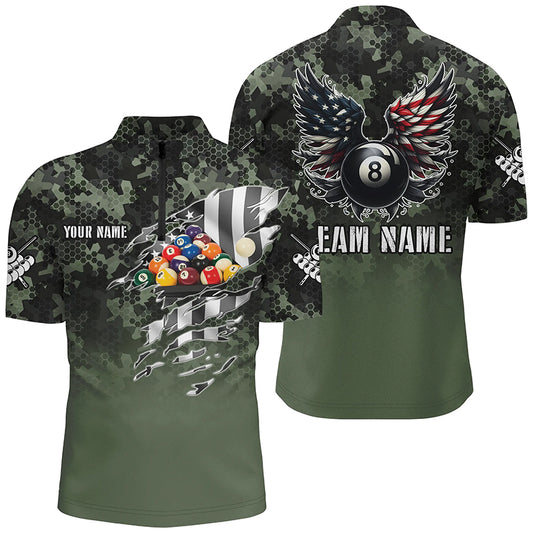 Personalized Camouflage US Flag Billiard Balls Shirts For Men, Funny Billiard 8 Ball Wings Jerseys VHM1196