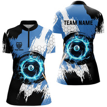 Load image into Gallery viewer, Personalized Black Blue Lightning 8 Ball Billiards 3D Shirts For Women 8 Ball Pool Team Jerseys VHM1177