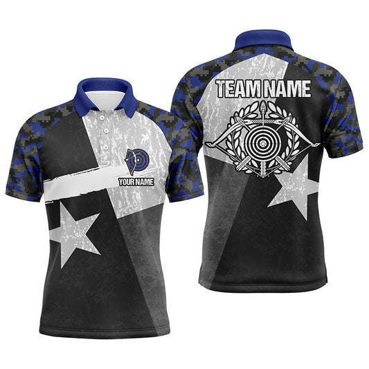 Personalized Blue Retro Texas Flag Archery Polo Shirts For Men, Custom 3D Targets Archery Jerseys VHM0692