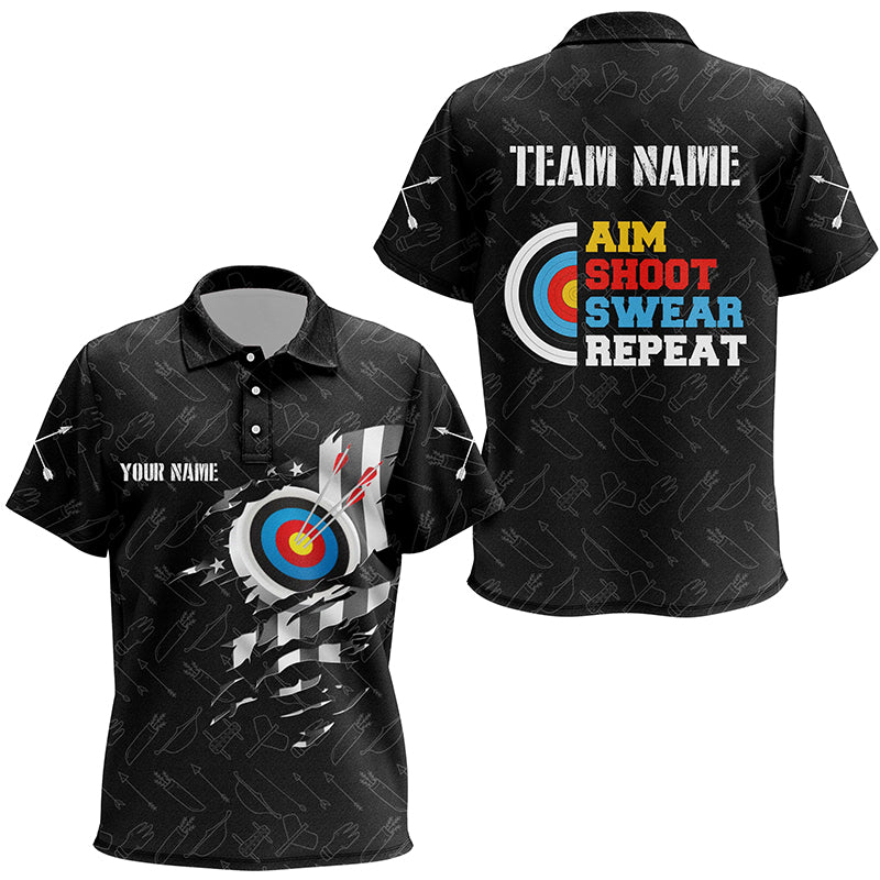Personalized Aim Shoot Swear Repeat Archery Polo Shirts For Kids Custom US Flag Arrow Archery Shirts VHM0567