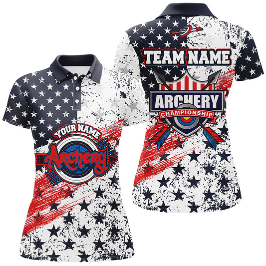 Personalized American Flag Archery Champion Polo Shirts For Women, Custom Archery Targets Jerseys VHM0575