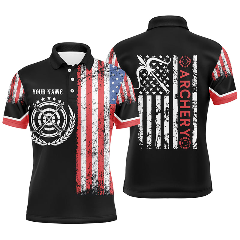 Personalized Vintage American Flag Target Archery Polo Shirts For Men, Custom Bows Archery Jerseys VHM0734