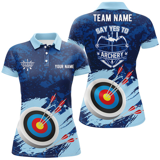 Personalized Say Yes To Archery Blue Painted 3D Polo Shirts For Women, Custom Target Archery Jerseys  VHM0584
