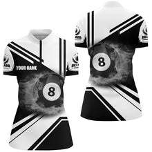 Load image into Gallery viewer, Personalized Billiard Black 8 Ball Flame Billiard Polo &amp; Quarter Zip Shirts For Women VHM0012