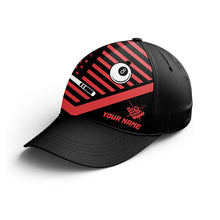 Load image into Gallery viewer, Custom Name US Flag 8 Ball Billiards Hat For Men And Women, Adjustable Red Black Billiards Hat Cap VHM0397