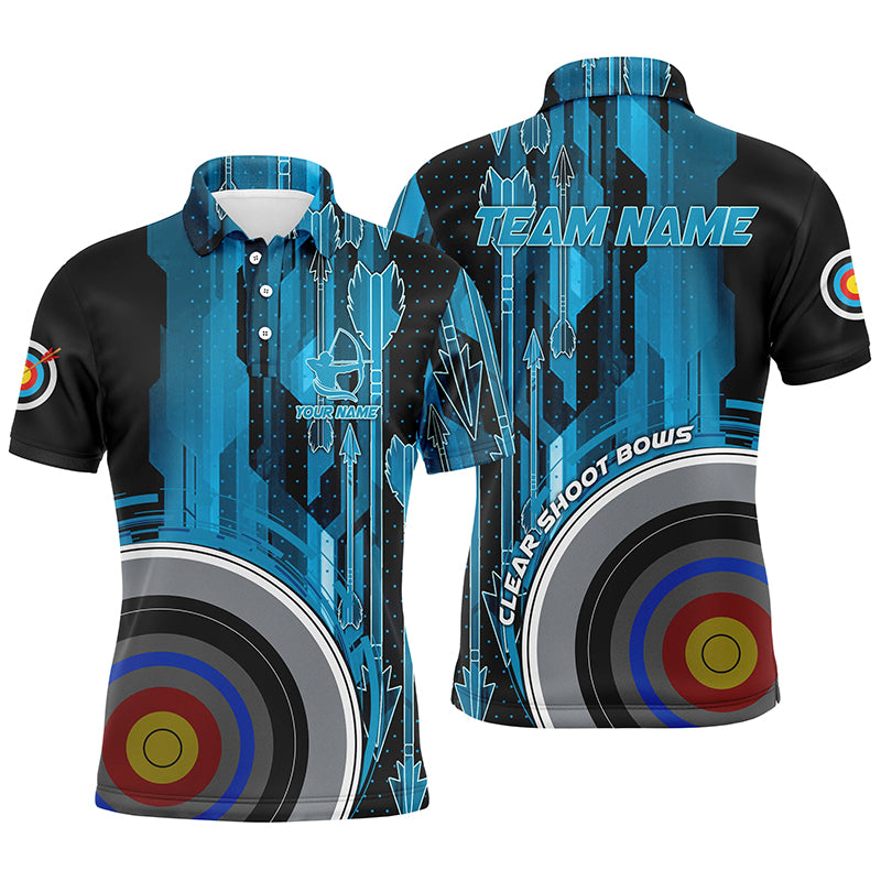 Personalized Vintage Blue 3D Target Archery Polo Shirts For Men, Clear Shoot Bows Archery Shirts VHM0603