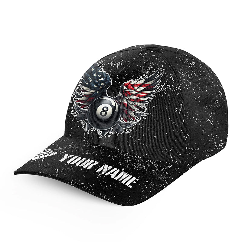 Personalized US Flag Billiard Balls 3D Hats Cap For Pool Players, Custom Billiard 8 Ball Wings Hats VHM1010
