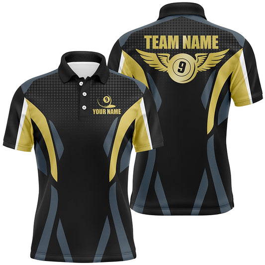 Personalized Billiard 9 Ball Pool 3D Polo Shirts For Men, Custom 9 Ball Wings Billiard Team Shirts VHM0611