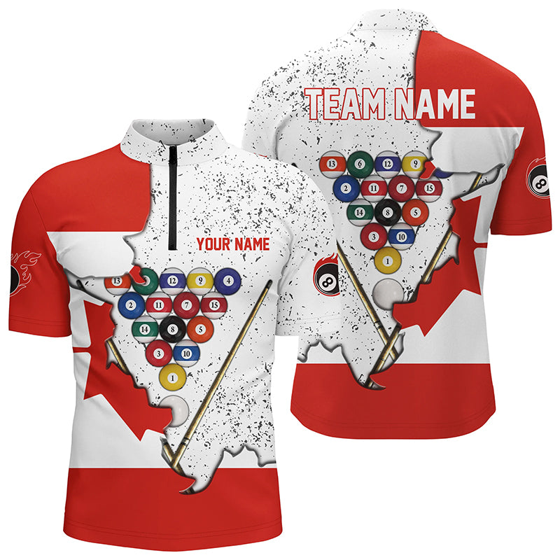 Personalized Canadian Flag Billiard Balls Quarter-Zip Shirts For Men, 8 Ball Pool Team Shirts VHM0619