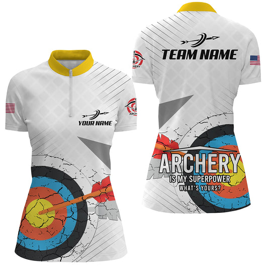 Personalized Retro 3D Target Archery Quarter-Zip Shirts For Women Custom US Flag Archery Team Shirts VHM0635