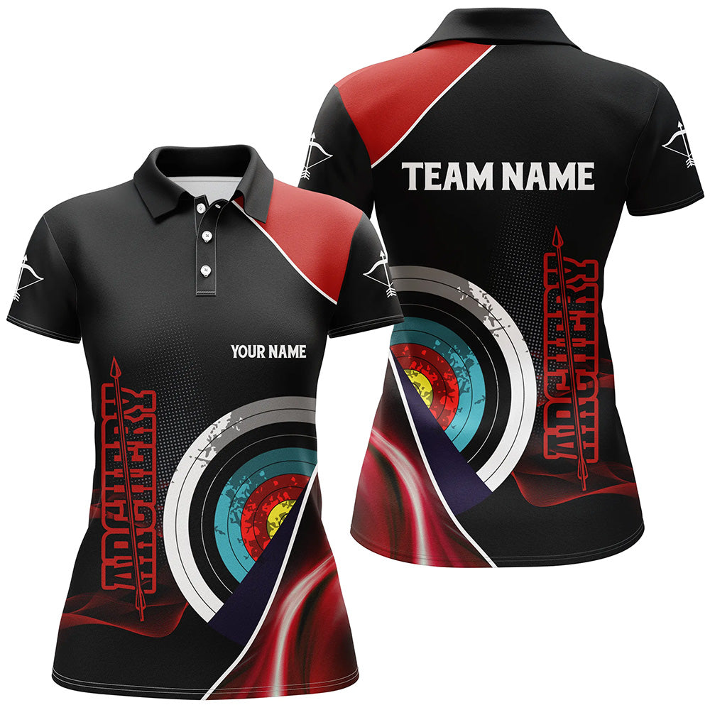 Personalized 3D Targets Archery Polo Shirts For Women, Custom Red Black Arrows Archery Team Shirts VHM0799