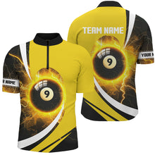 Load image into Gallery viewer, Personalized Thunder Lighting Yellow 9 Ball Billiards Shirts For Men Custom 9 Ball Pool Jerseys VHM1173