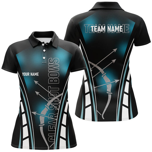 Personalized Clear Shot Bows Archery Polo Shirts For Women, Black Blue Arrows Bows Archery Shirts VHM0707