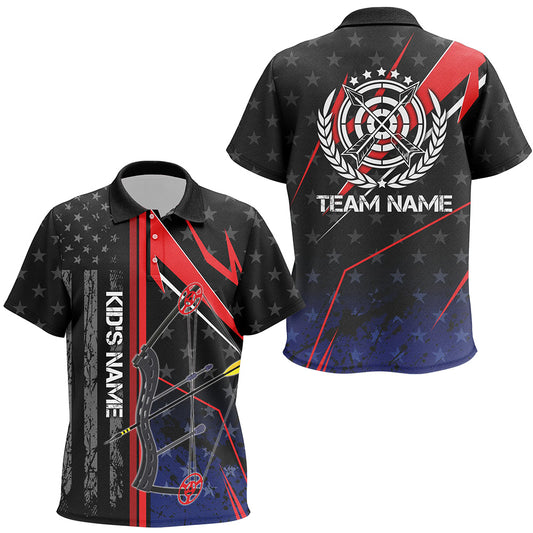 Personalized Archery Polo Shirts For Kids, Patriotic US Flag Bow And Arrow Archery Lover Shirts VHM0717