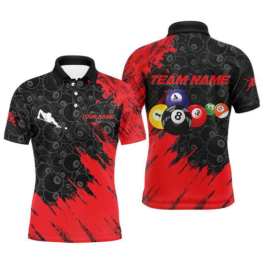 Personalized Billiard Balls Paint Red 3D Polo Shirts For Men, 8 Ball Pattern Billiards Jerseys VHM0324