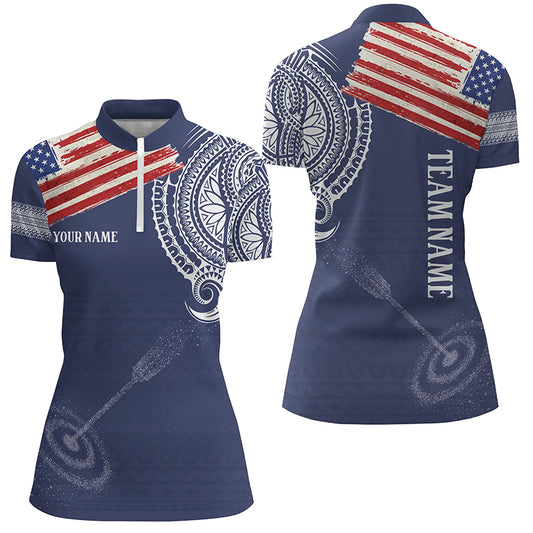 Personalized US Flag Tribal Pattern Archery Quarter-Zip Shirts For Women, 3D Target Archery Shirts VHM0688