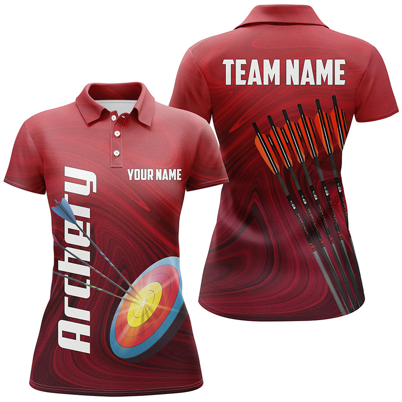 Personalized Red 3D Target Archery Polo Shirts For Women, Arrows Archery Shirts Custom Archery Gifts VHM0719