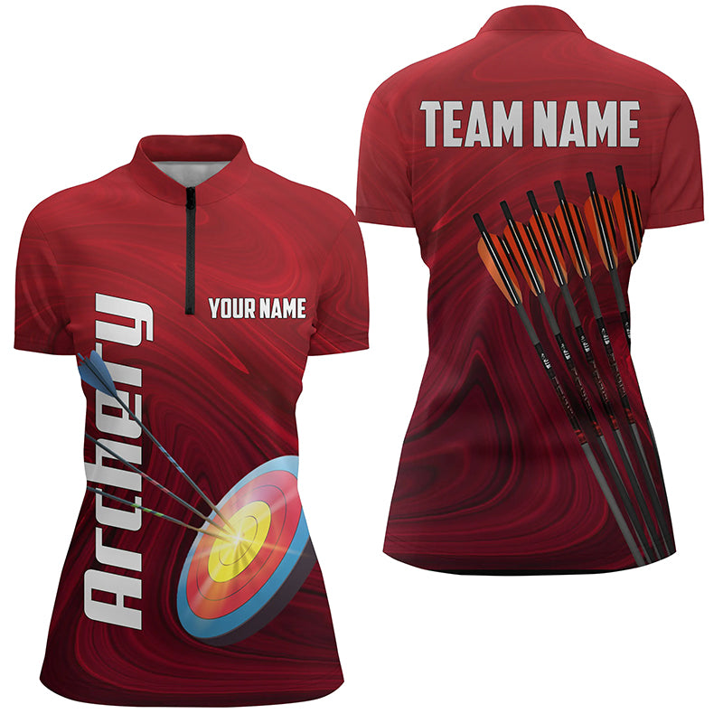 Personalized Red 3D Target Archery Quarter-Zip Shirts For Women, Arrows Archery Shirts Archery Gifts VHM0719