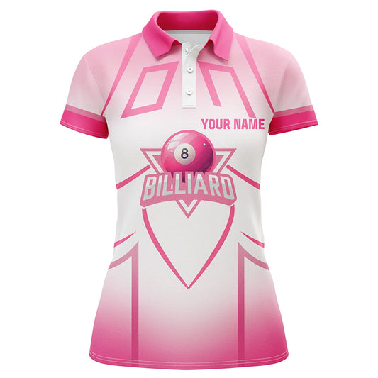 Personalized Pink Valentine 8 Ball Billiard Heart 3D Polo Shirts For Women, Billiards Valentine Gifts VHM0964