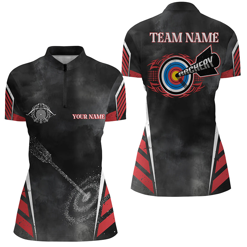 Personalized Archery Target Red Black Grunge Archery Quarter-Zip Shirts For Women, Archery Jerseys VHM0553