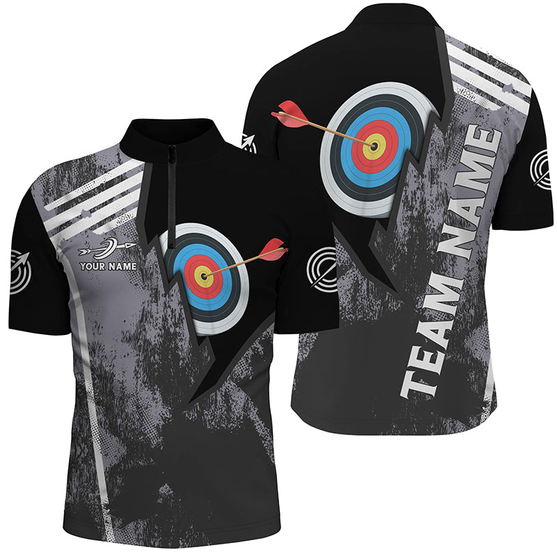 Personalized 3D Target Archery Quarter-Zip Shirts For Men, Custom Arrow Archery Paint Black Jerseys VHM0576