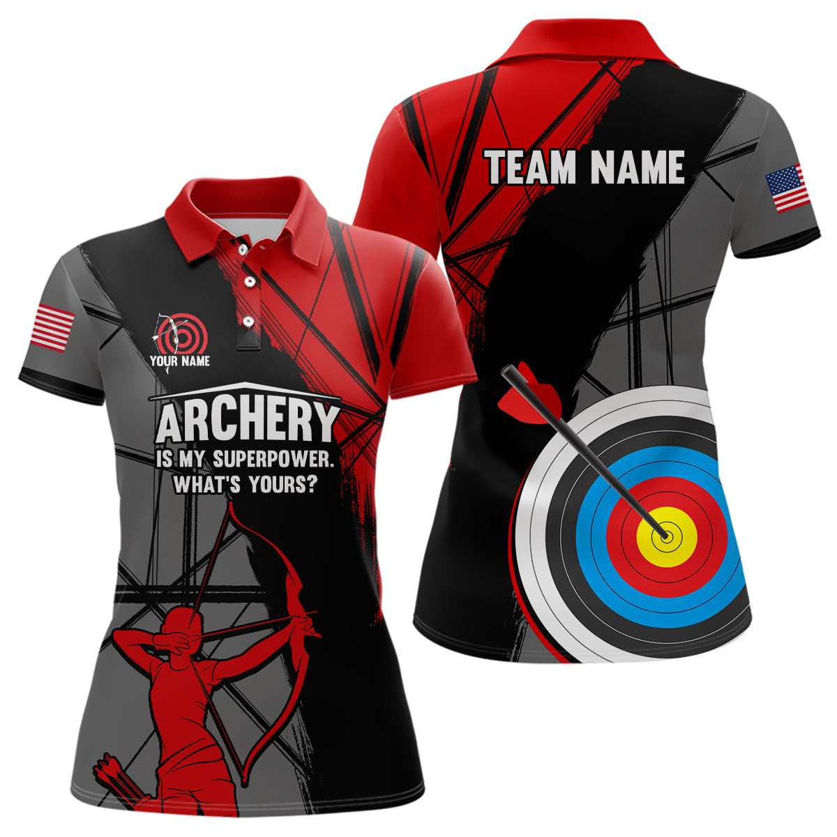 Personalized 3D Target Archery Silhouette Archer Polo Shirts For Women Custom US Flag Archery Shirts VHM0634