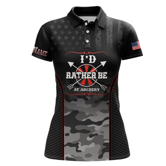 Personalized American Flag Camouflage Archery Polo Shirts For Women, Custom Name Archery Jerseys VHM0792