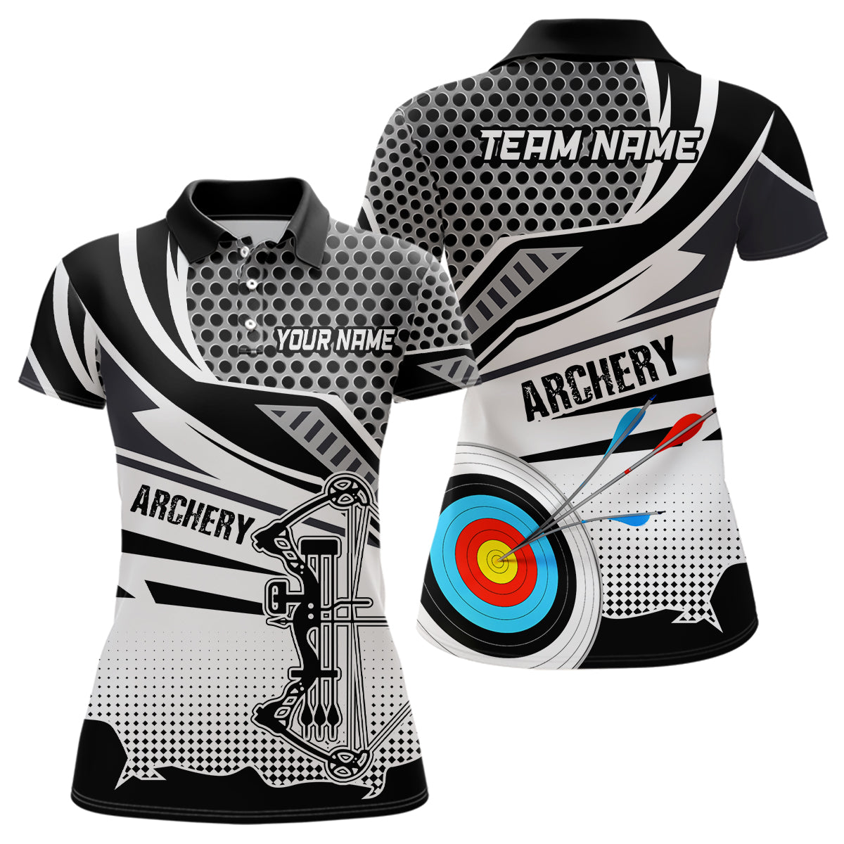 Personalized Modern Compound Bow And Arrow Archery Polo Shirts For Women, 3D Target Archery Shirts VHM0668