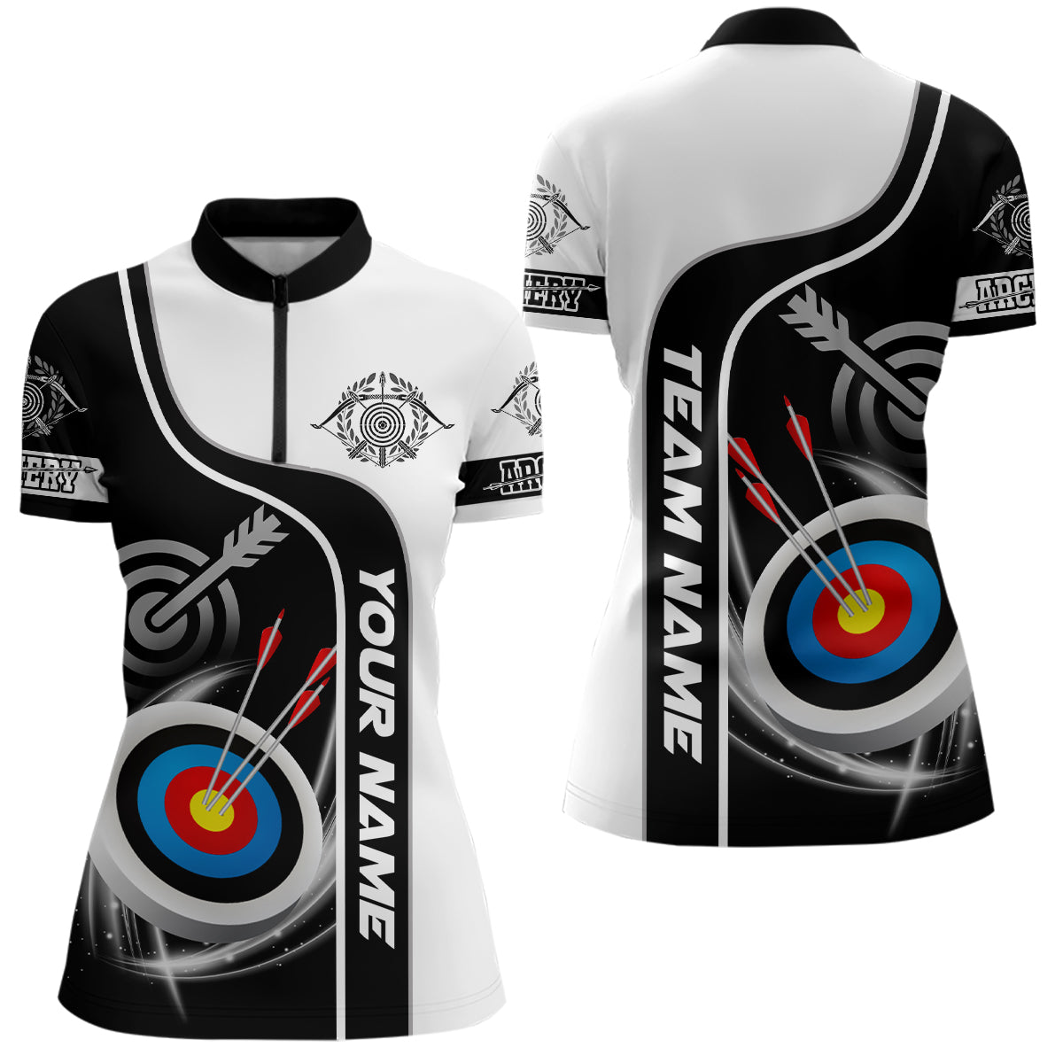 Personalized Archery Targets Black White Archery Quarter-Zip Shirts For Women, Archery Jerseys VHM0560