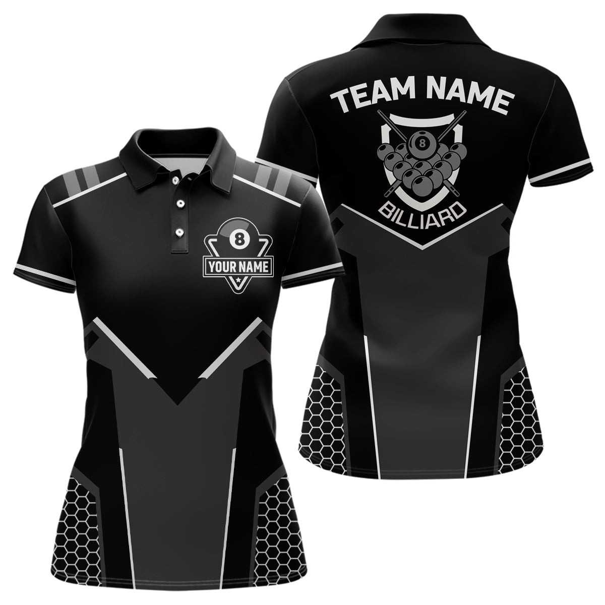 Personalized Style Black White 8 Ball Billiard 3D Polo Shirts For Women, 8 Ball Pool Team Jerseys VHM1055