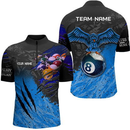 Personalized Blue Eagle 8 Ball Billiards 3D Shirts For Men Custom Pool Billiards Team Jerseys VHM1190