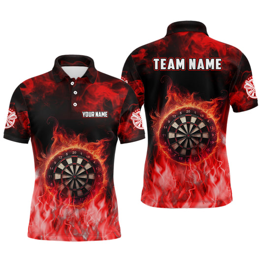 Personalized Fire Flame Red Dart Polo Shirts For Men, Dart Team Jerseys Custom Mens Dart Shirts VHM1084