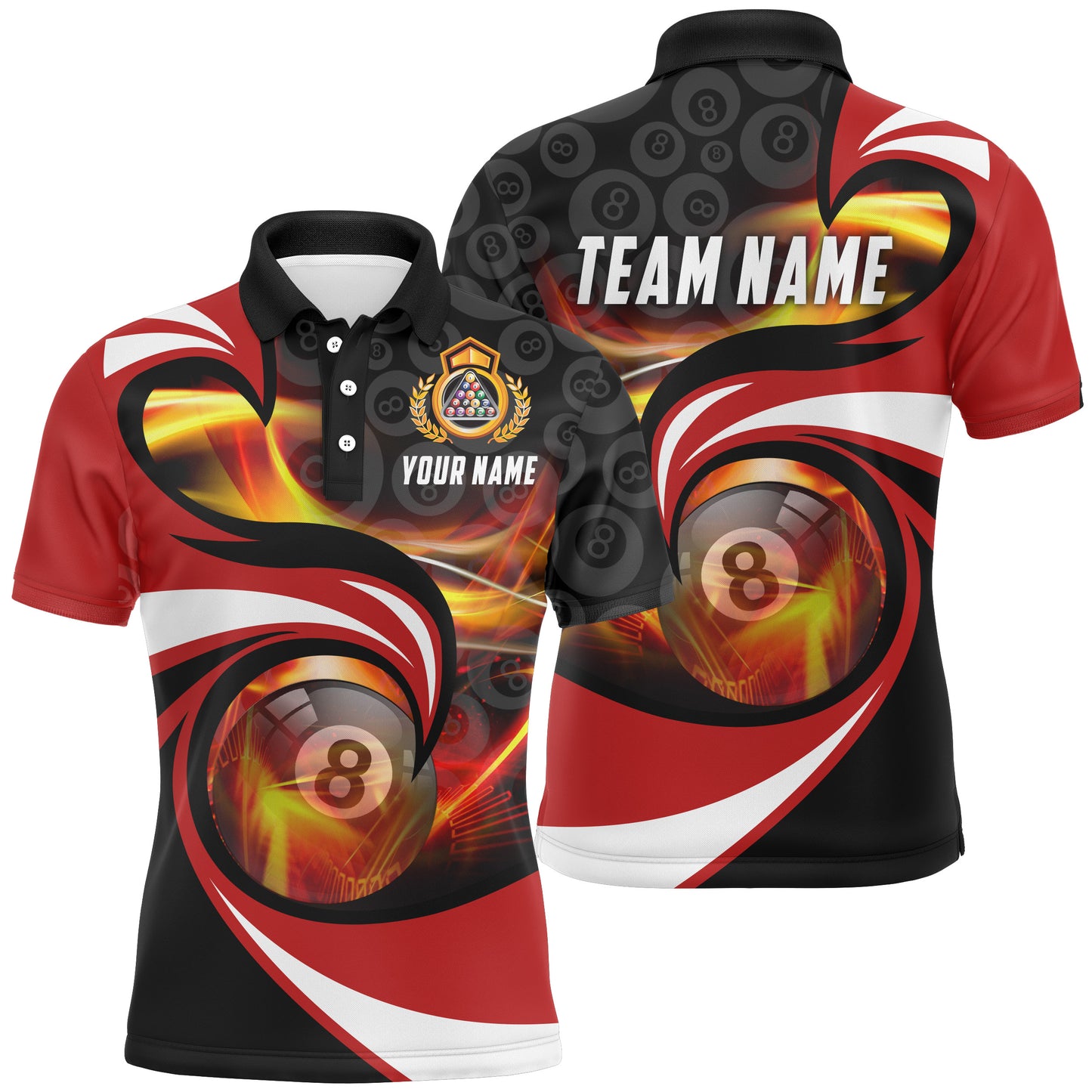 Black Red 8 Ball Billiard Personalized Polo Shirts For Men, Best Billiards Team Pool Player Gifts  TDM0206
