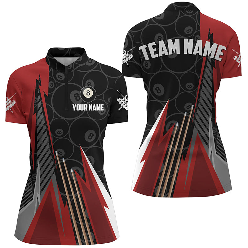 Personalized Black Red Billiard Pattern Women Quarter-Zip Shirt Custom Billiard Team Jersey TDM1332